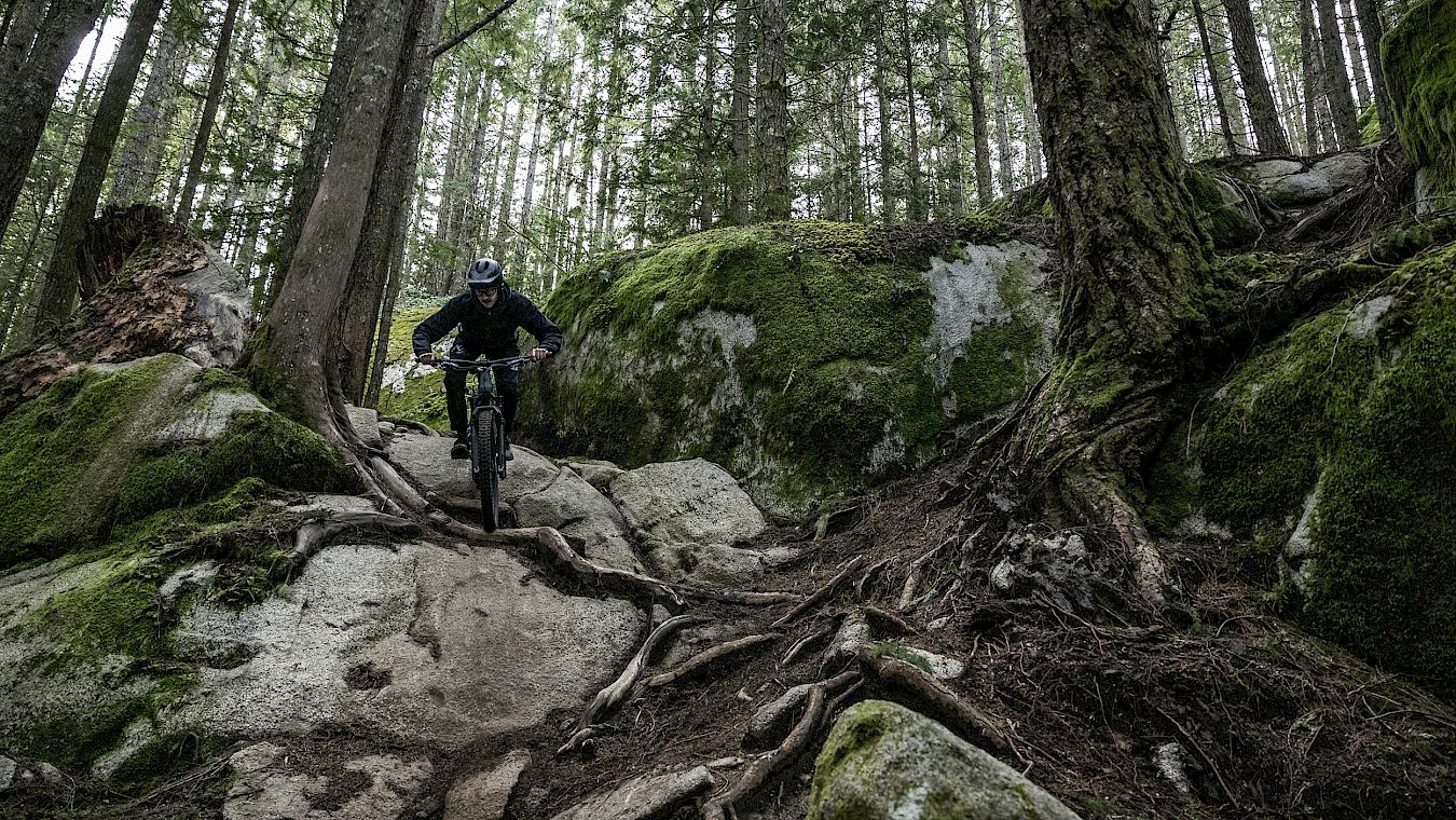 mountain biker on rocks