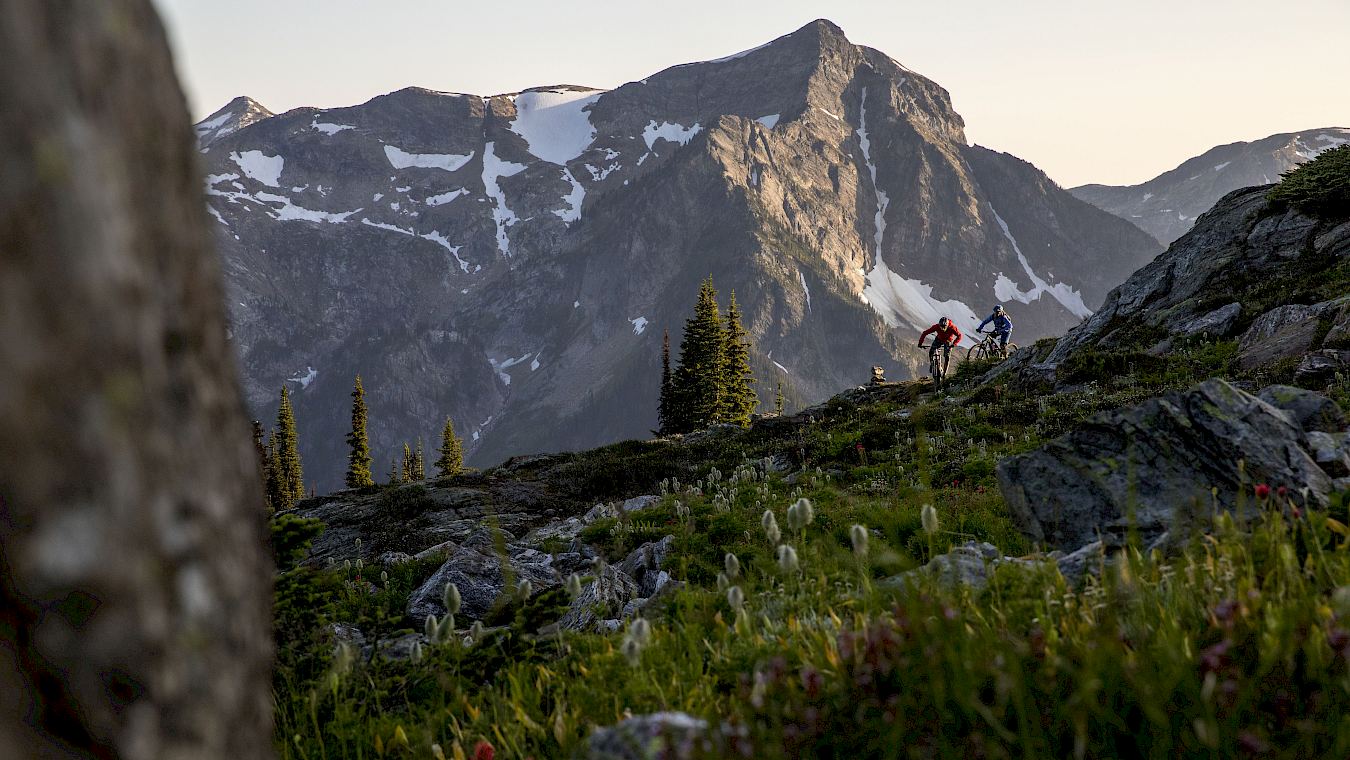 Mountain bikers at wilderness lodge in the South Chilcotin Mountains